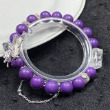 10MM Lepidolite Bracelet Stainless Steel Accessories Purple Gemstone Crystal Jewelry