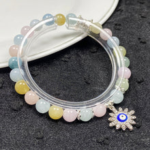 Load image into Gallery viewer, 7MM Morganite Beads Bracelets Evil Eye Accessory Women Fashion Healing Jewelry