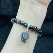 Load image into Gallery viewer, 8MM Silver Obsidian Bead Bracelets Lion Pendant Accessories Crystals Healing Energy Jewelry