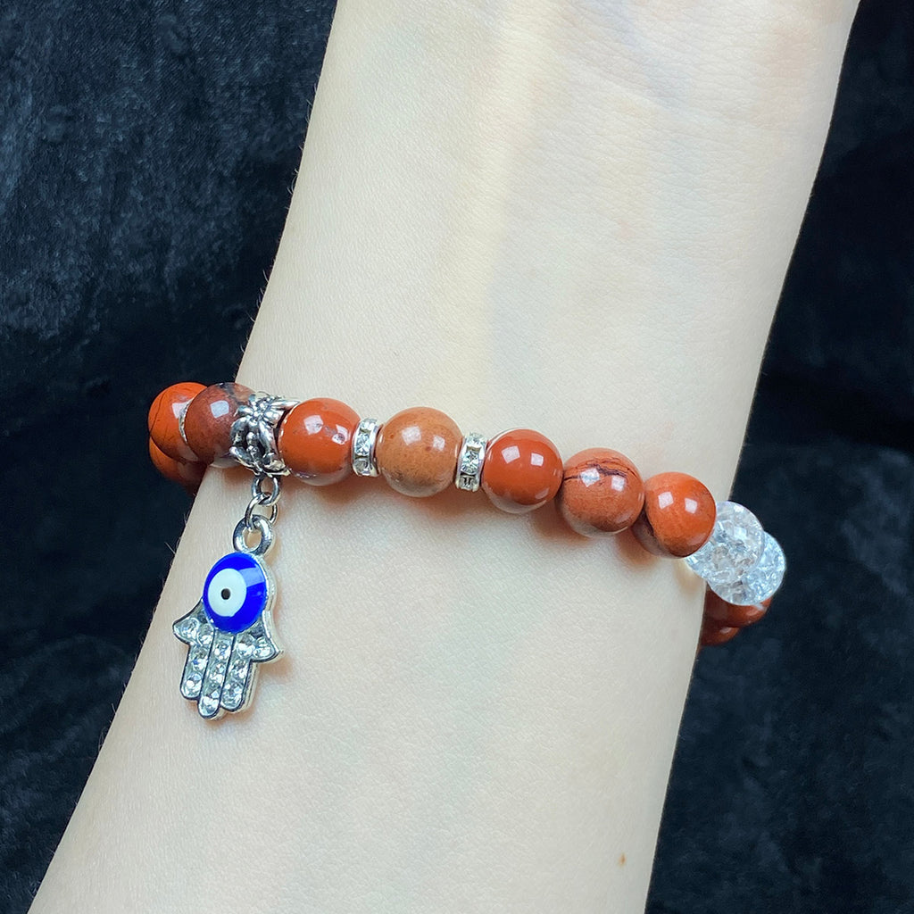 8mm Red Jasper Bracelet Evil Eye Pendant Yoga Meditation Prayer Reiki Fashion Charm Jewelry