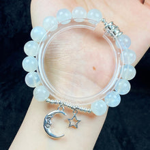 Load image into Gallery viewer, 10MM Blue Light Moonstone Bracelet Stainless Steel Moon Star Pendant Accessories Jewelry