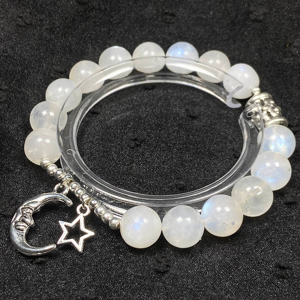 10MM Blue Light Moonstone Bracelet Stainless Steel Moon Star Pendant Accessories Jewelry