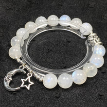 Load image into Gallery viewer, 10MM Blue Light Moonstone Bracelet Stainless Steel Moon Star Pendant Accessories Jewelry