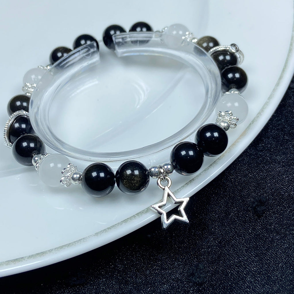 8mm Golden Obsidian Bead Moonstone Bracelet Elastic Reiki Jewelry Polished Fashion Bangle