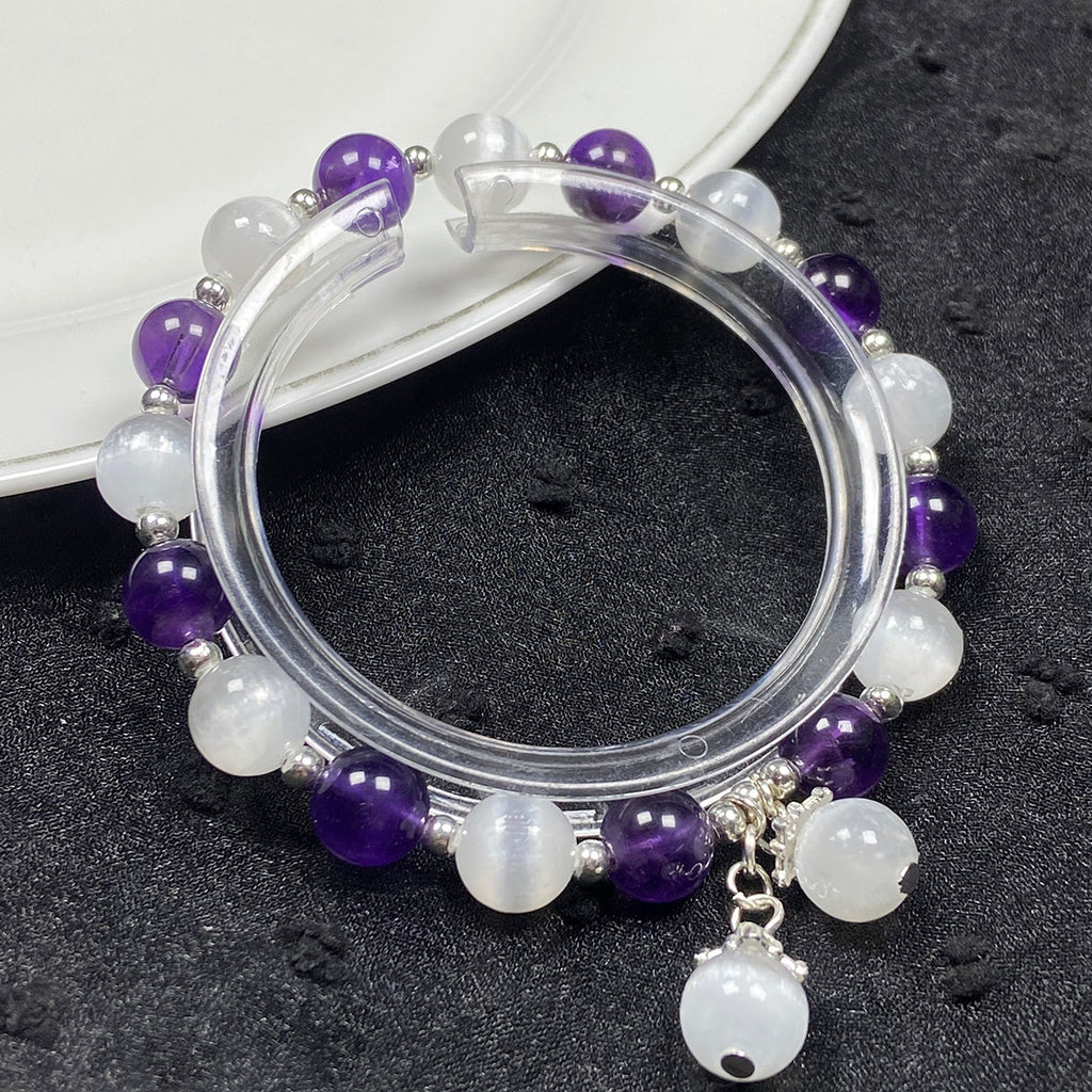8mm Amethyst Sselenite Bracelet Handmade Women Healing Gemstone Crystal Strand Bangles Jewelry