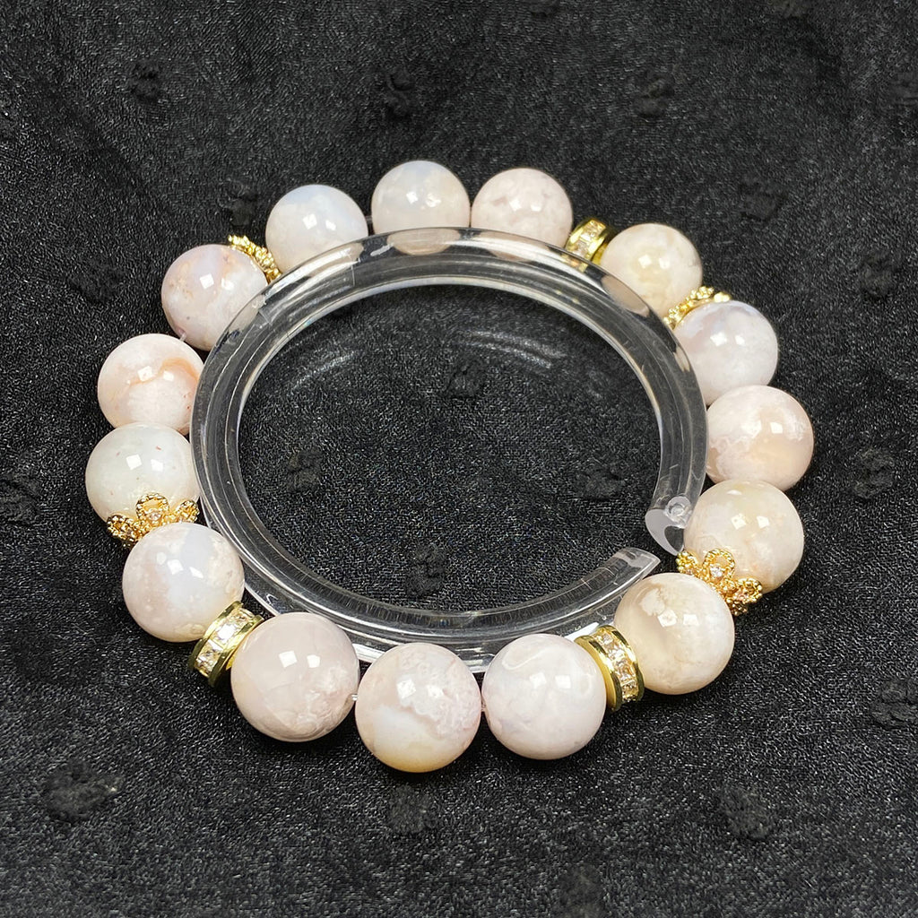 11MM Flower Agate Beaded Bracelets Women Fashion Charm Crystal Healing Energy Jewelry