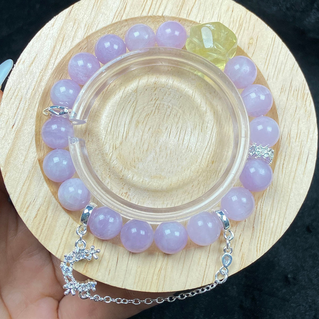 Irregular Citrine 9mm Kunzite Round Bbeads Bracelet Crystal Healing Gemstone Women Jewelry