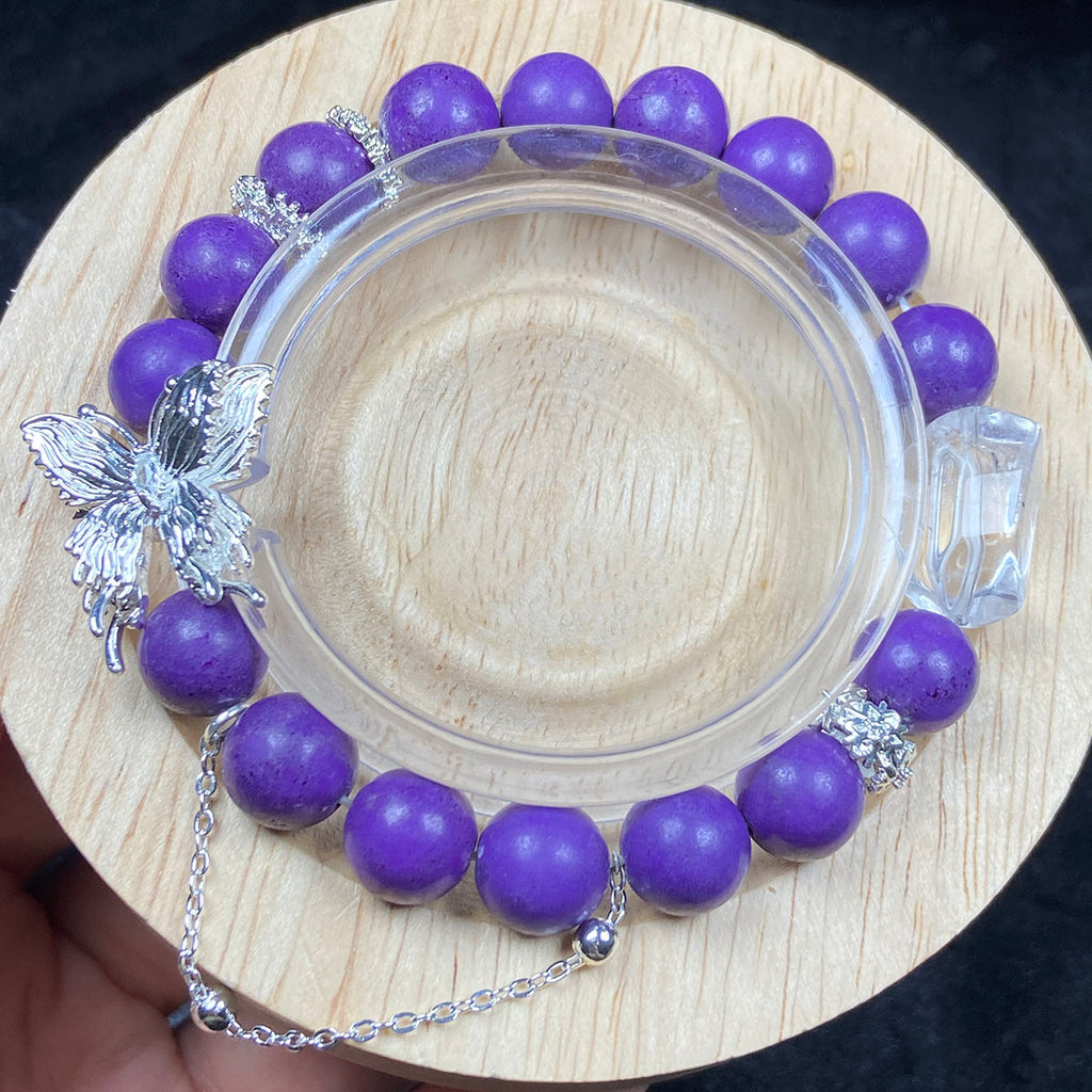 10MM Lepidolite Bracelet Stainless Steel Accessories Purple Gemstone Crystal Jewelry