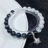 8mm Blue Tiger Eye Bead Cracked Clear Quartz Bracelet Flower Pendant Accessory Jewelry