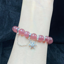 Load image into Gallery viewer, 8MM Strawberry Quartz With Snowflake Pendant Bracelet For Women Sweet Jewelry