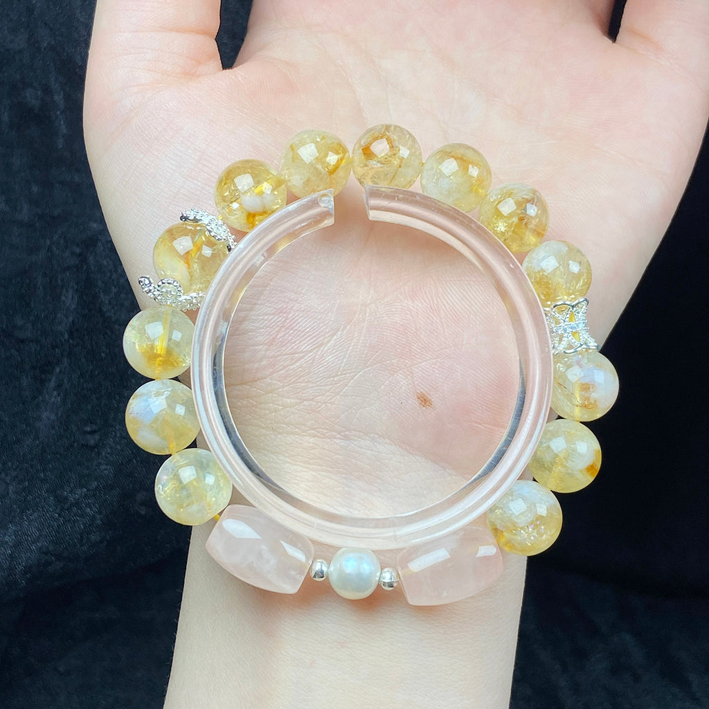 Cloud Citrine Bracelet Rose Quartz Crystal Reiki Healing Energy Gemstone Women Jewelry