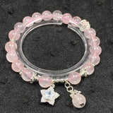 8MM Rose Quartz Bead With Five-Pointed Star Pendant Crystal Bracelet For Valentine's Day