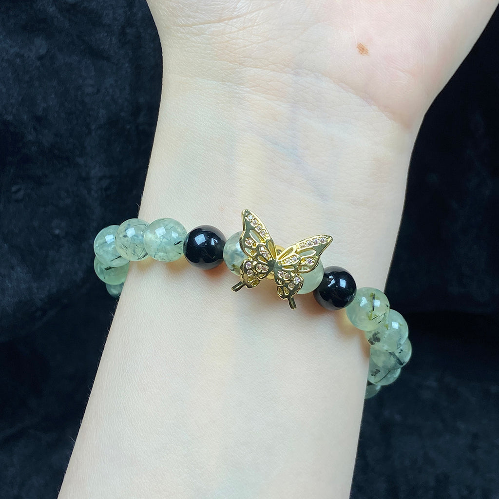 8mm Prehnite Beads Butterfly Accessory Bracelet Women Elegant Round Green Grape Jewelry