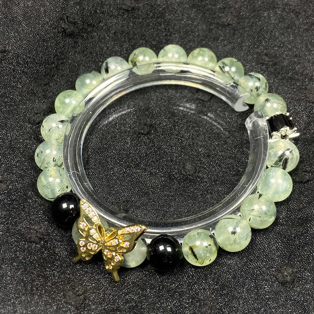 8mm Prehnite Beads Butterfly Accessory Bracelet Women Elegant Round Green Grape Jewelry