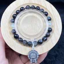 Load image into Gallery viewer, 8MM Silver Obsidian Bead Bracelets Lion Pendant Accessories Crystals Healing Energy Jewelry