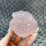 Jin Chan Statue rose quartz Crystal Toad Carved Reiki Healing Stone Animal Figurine Crafts Home Decor