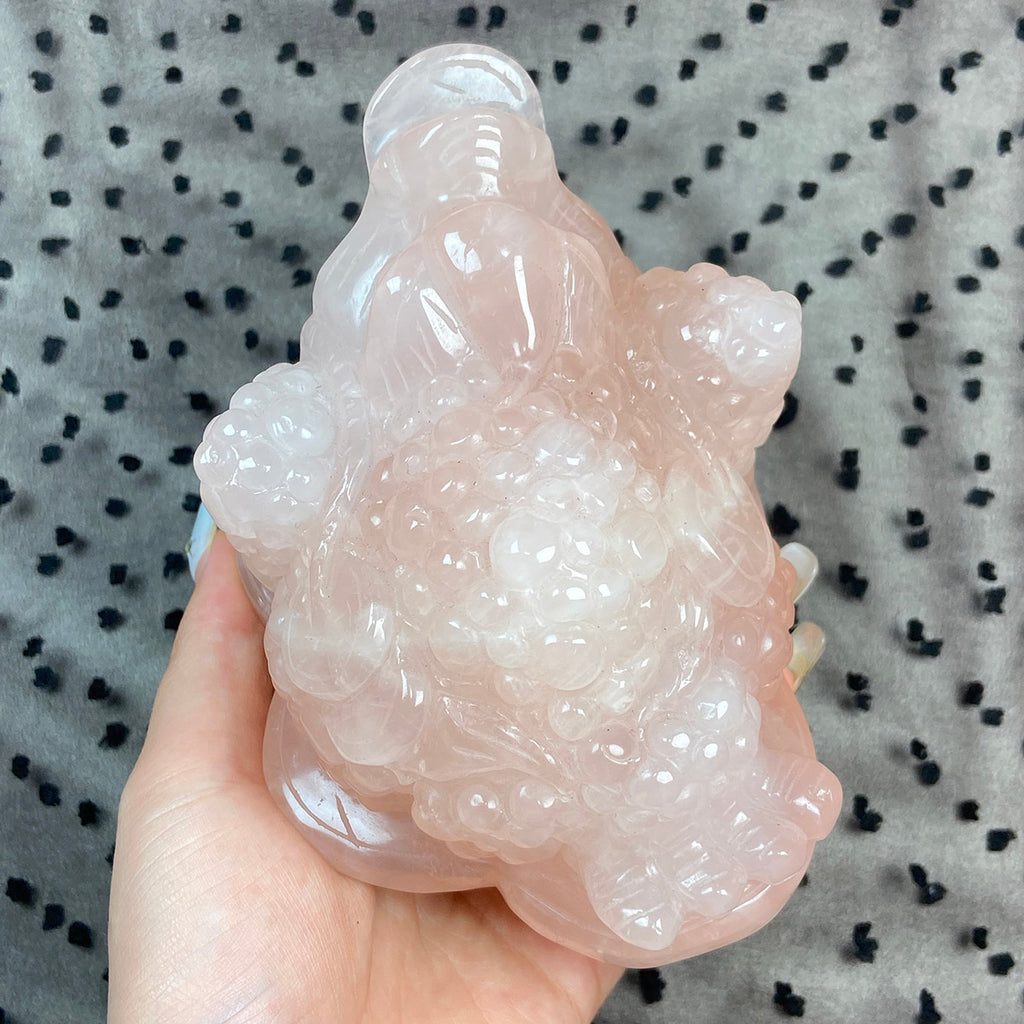 Toad Statue Rose Quartz Crystal Carved Reiki Healing Lucky Wealth Animal Crafts Home Decoration
