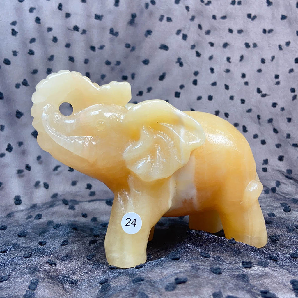 Orange Calcite Elephant Animal Crystal Carved Healing Quartz Gemstone Crafts Home Decoration