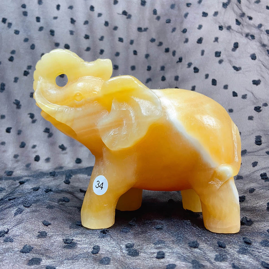 Orange Calcite Elephant Animal Crystal Carved Healing Quartz Gemstone Crafts Home Decoration