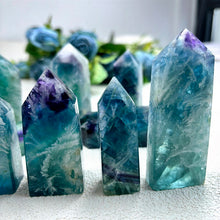 Load image into Gallery viewer, Natural Feather snowflake fluorite tower blue crystals points