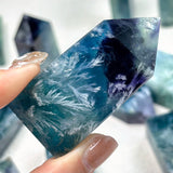Natural Feather snowflake fluorite tower blue crystals points