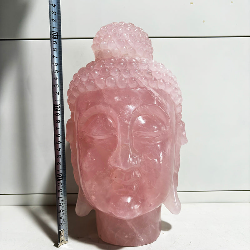 Natural rose quartz buddha head handmade pink crystal carving Home decoration