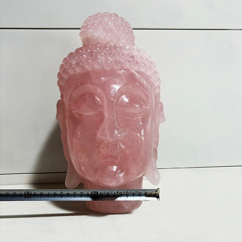 Natural rose quartz buddha head handmade pink crystal carving Home decoration