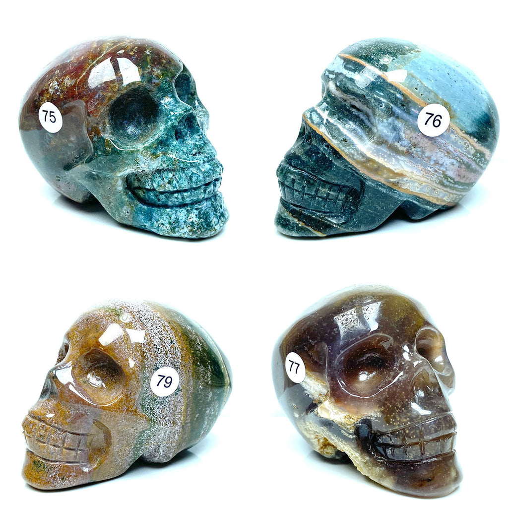 Ocean Jasper Skull Crystal Minerals Reiki Craft Energy Healing Meditation Spiritual Home Decoration
