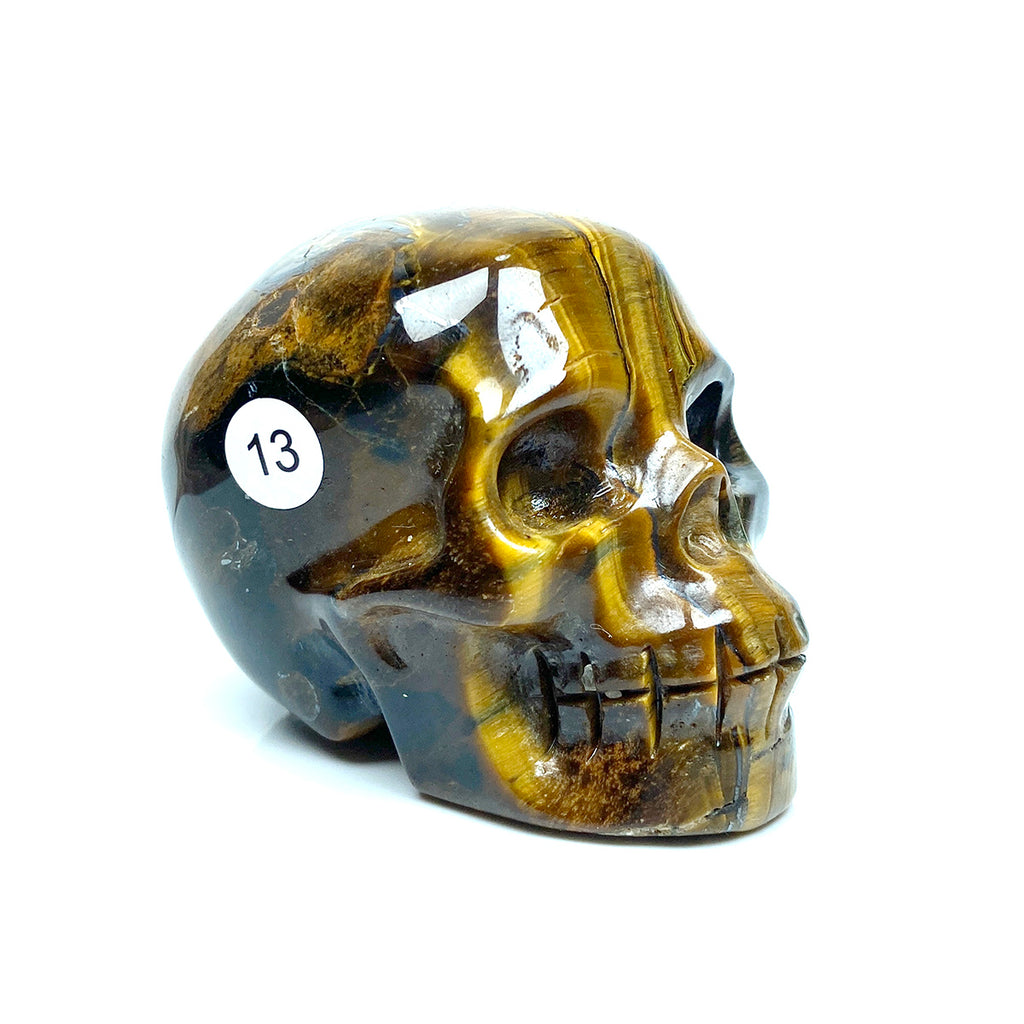 Yellow Tiger Eye Stones Skull Shape Reiki Crystals Healing Energy Quartz Statue Home Decoration