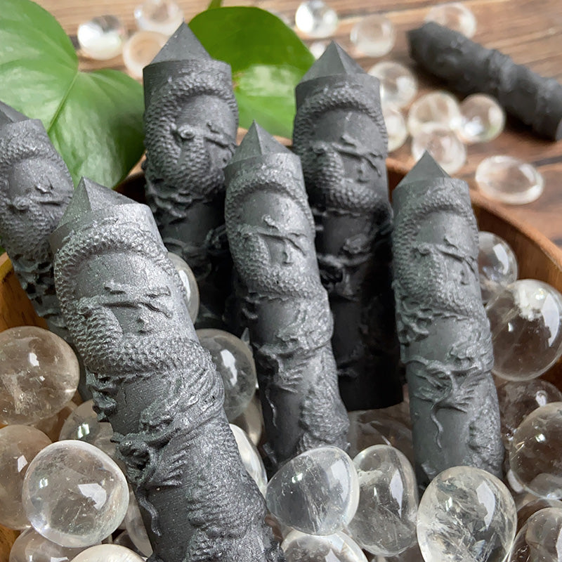 Shungite With Dragon Carvings Tower