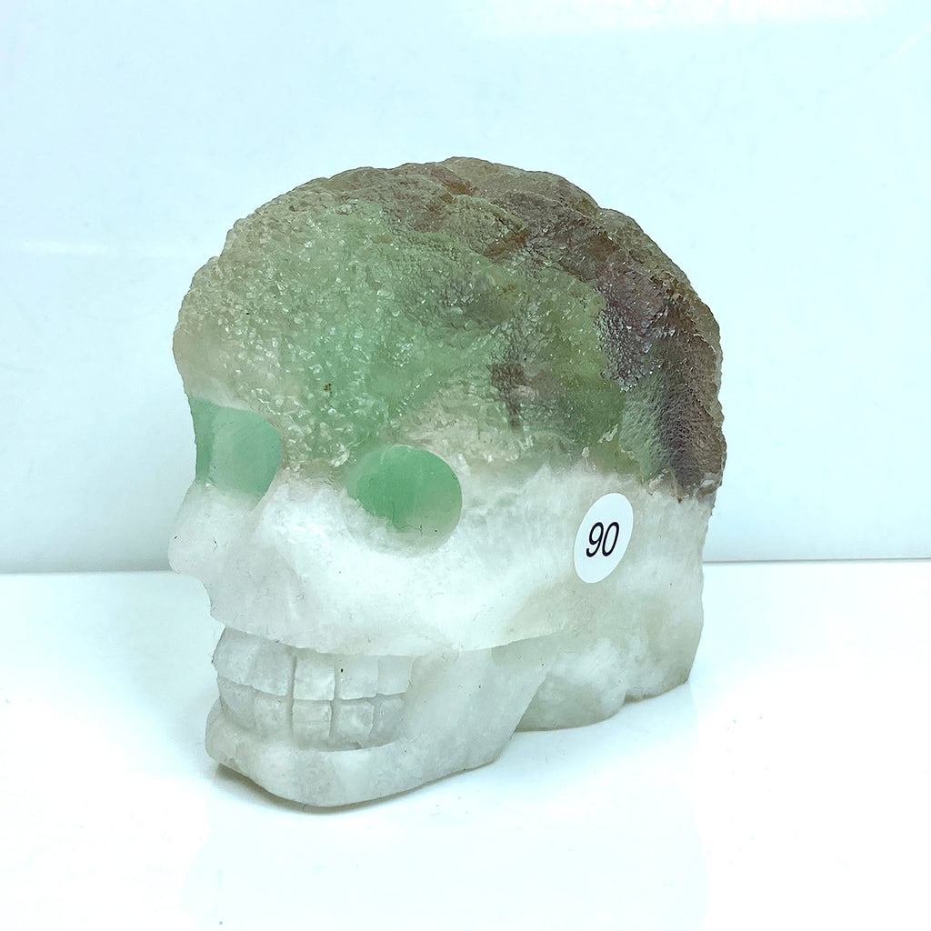 Fluorite Cluster Skull Hand Carved Crystal Energy Gemstone Reiki Healing Room Decoration