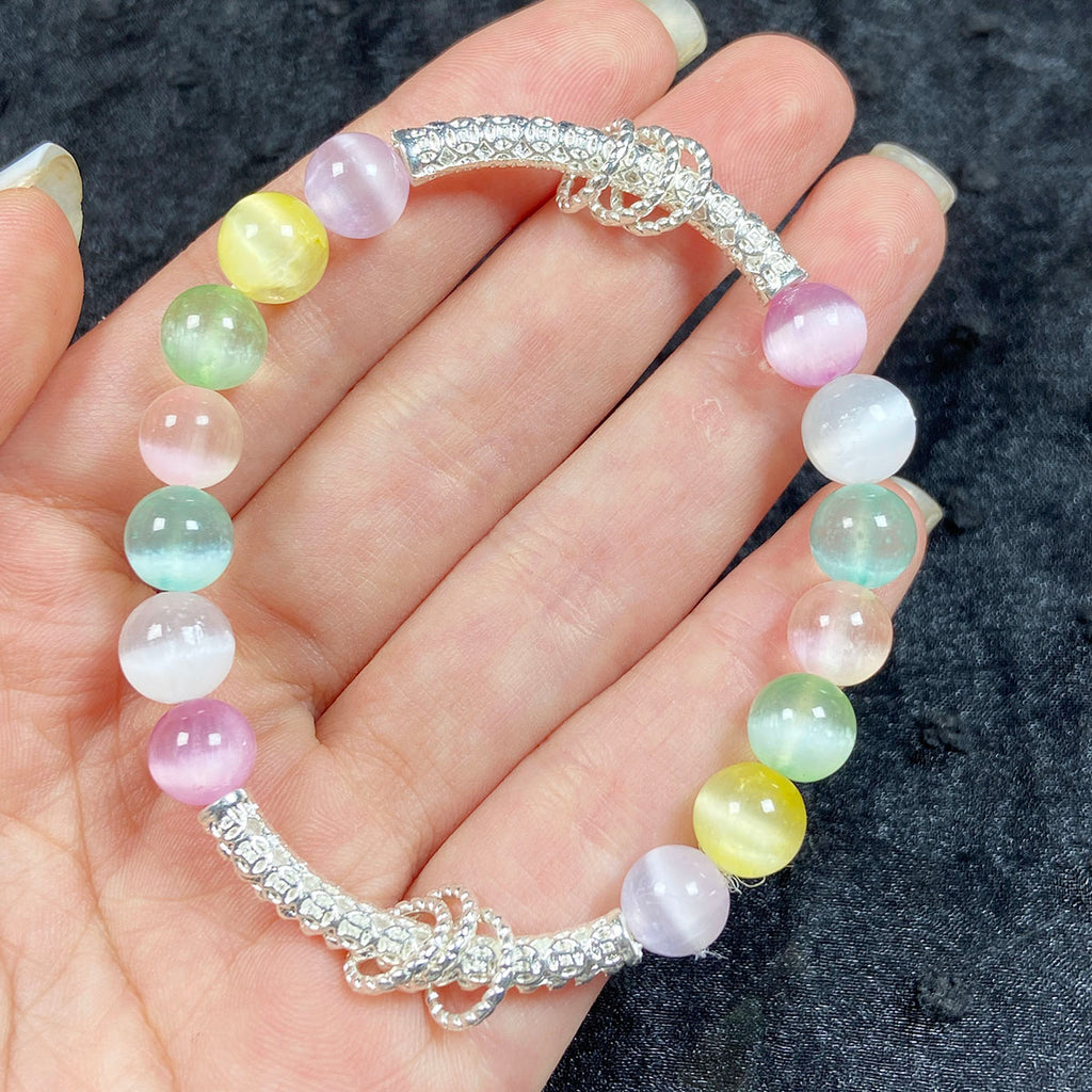 8MM Selenite Colorful Stone Round Bead Strand Bracelets Women Fashion Bangles Jewelry
