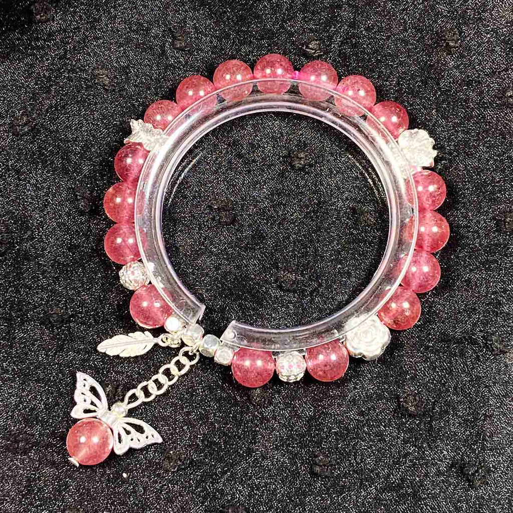 8MM Strawberry Quartz Bracelet Women Handmade Stretch Bangles Reiki Healing Gemstone Wedding Jewelry