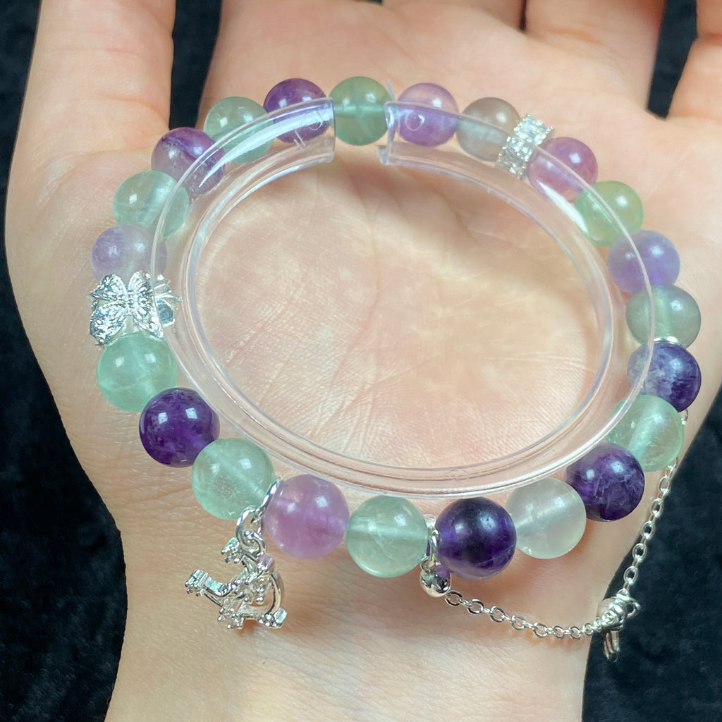 8MM Fluorite Round Beaded Bracelet Reiki Crystal Healing Gemstone Chain Accessory Fashion Jewelry