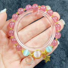 Load image into Gallery viewer, Strawberry Quartz Bracelets 8mm Selenite Bead Moon Star Accessory Bangle Crystal Jewelry