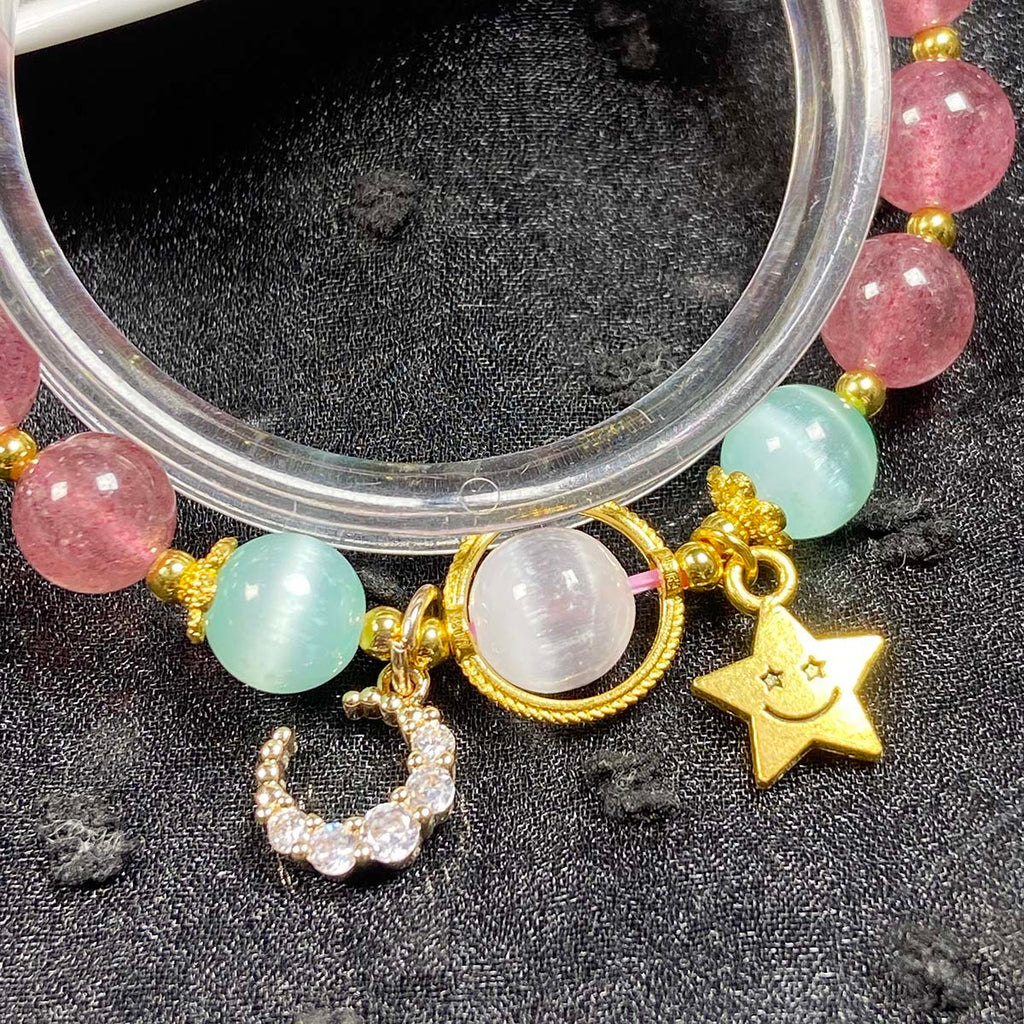 Strawberry Quartz Bracelets 8mm Selenite Bead Moon Star Accessory Bangle Crystal Jewelry