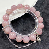 11mm Lavender Rose Quartz Bracelet Pink Round Beads Bell Chain Accessories Fashion Jewelry