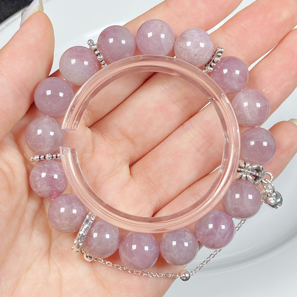 11mm Lavender Rose Quartz Bracelet Pink Round Beads Bell Chain Accessories Fashion Jewelry