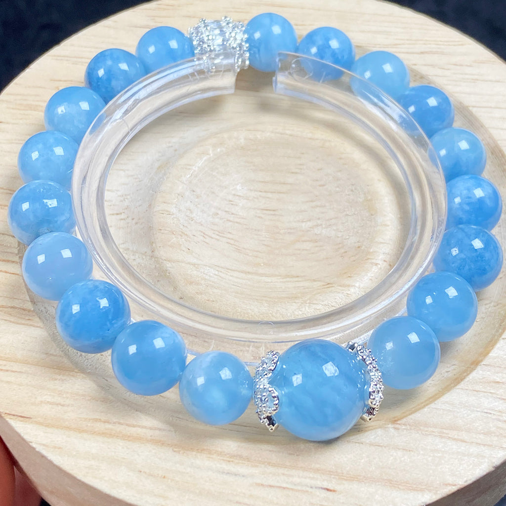 9MM Aquamarines Bracelets Single Circle Crystal Gemstone Romantic Casual Yoga Jewelry