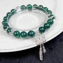 Load image into Gallery viewer, 9mm Malachite Stone Zircon Butterfly Chain Bracelet Energy Crystal Healing Energy Yoga Elastic Jewelry