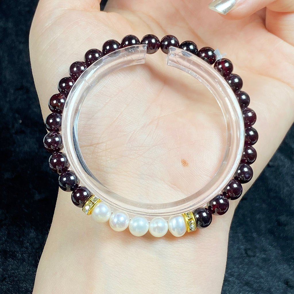 6mm Dark Red Garnet White Pearl Bead Bracelets Lucky Energy Gemstone Simple Fashion Jewelry