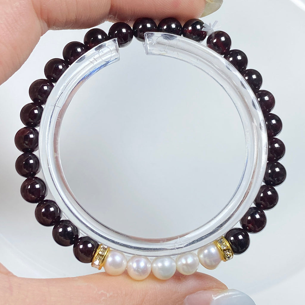 6mm Dark Red Garnet White Pearl Bead Bracelets Lucky Energy Gemstone Simple Fashion Jewelry