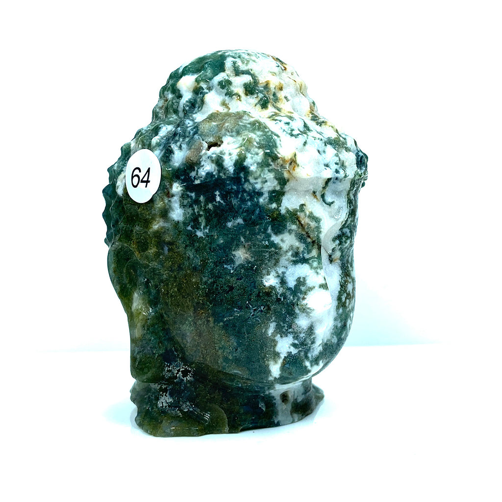 Moss Agate Buddha Head Crystal Healing Carving Figurine Polished Green Gemstones Sculpture Crafts Home Decor