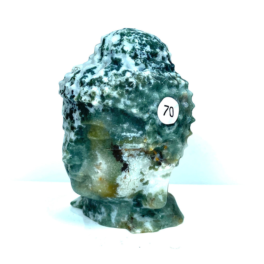 Moss Agate Buddha Head Crystal Healing Carving Figurine Polished Green Gemstones Sculpture Crafts Home Decor