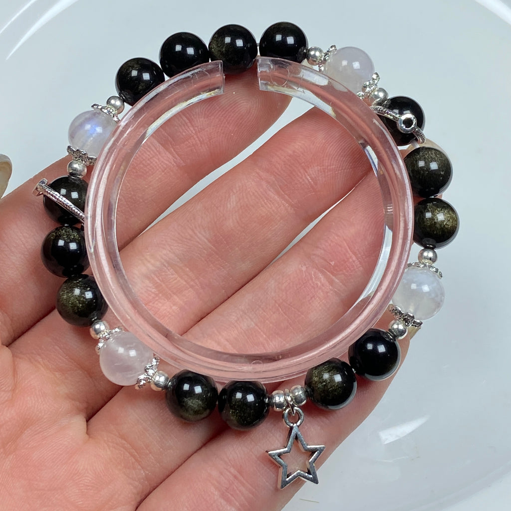 Golden Obsidian Bracelets Moonstone Bead Charm Bead Energy Gemstone Yoga Hand Jewelry