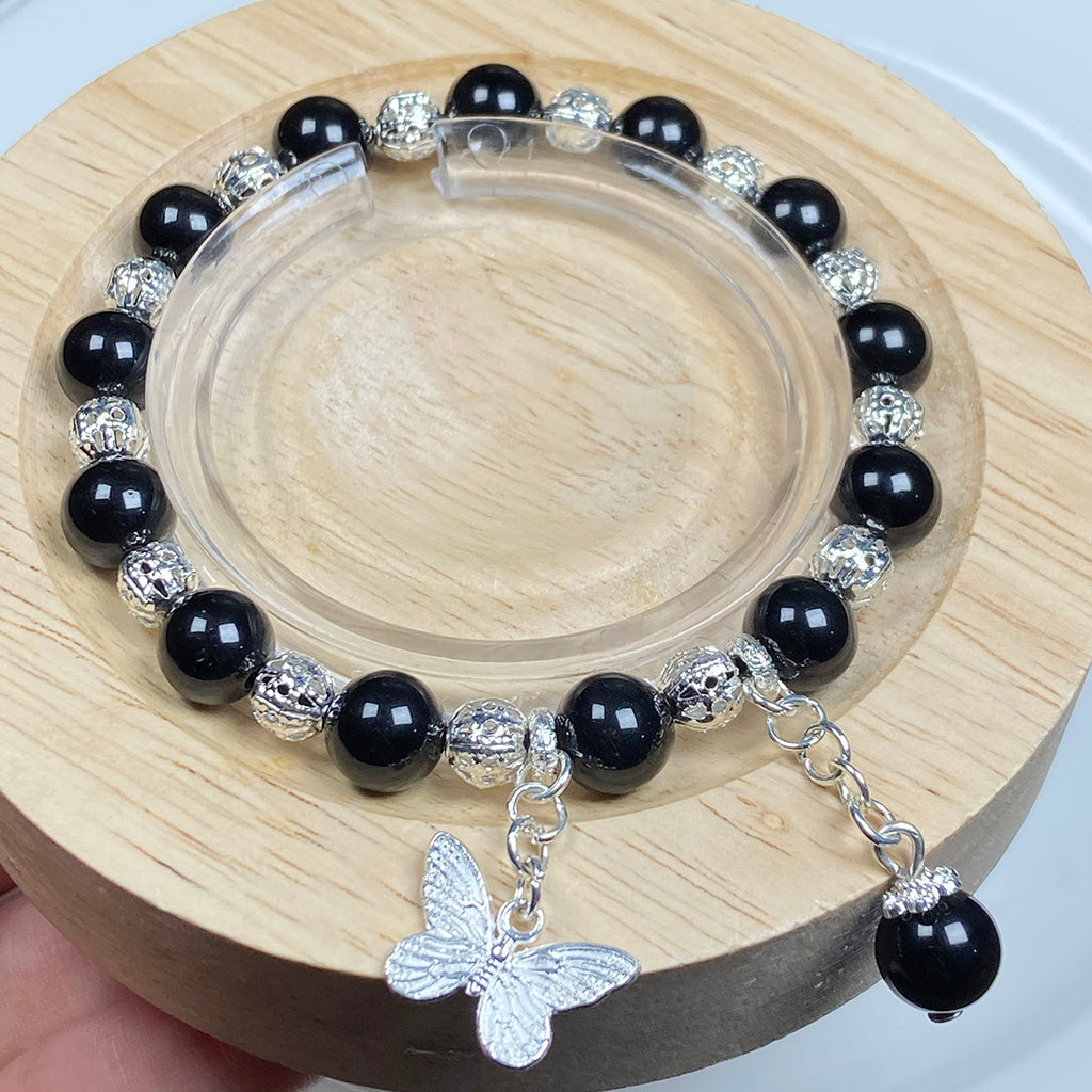Black Obsidian Bracelet Butterfly Accessories Reiki Crystal Healing Stone Jewelry