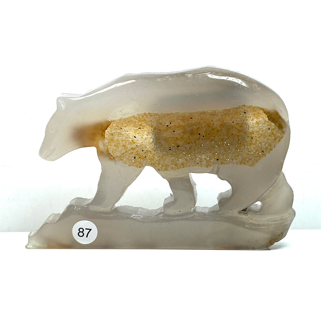 Druzy Agate Bear Wolf Statue Crystal Carved Healing Animal Figurine Reiki Gemstone Crafts Home Decoration