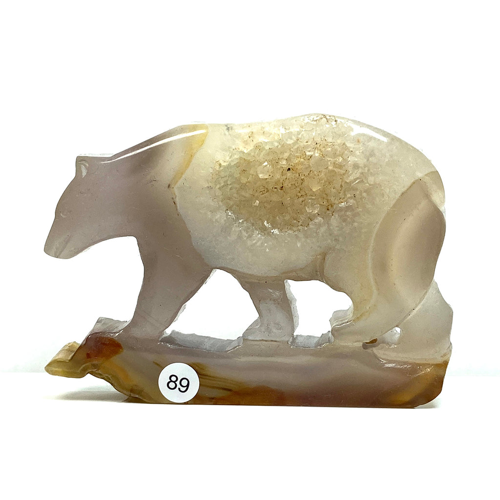 Druzy Agate Bear Wolf Statue Crystal Carved Healing Animal Figurine Reiki Gemstone Crafts Home Decoration