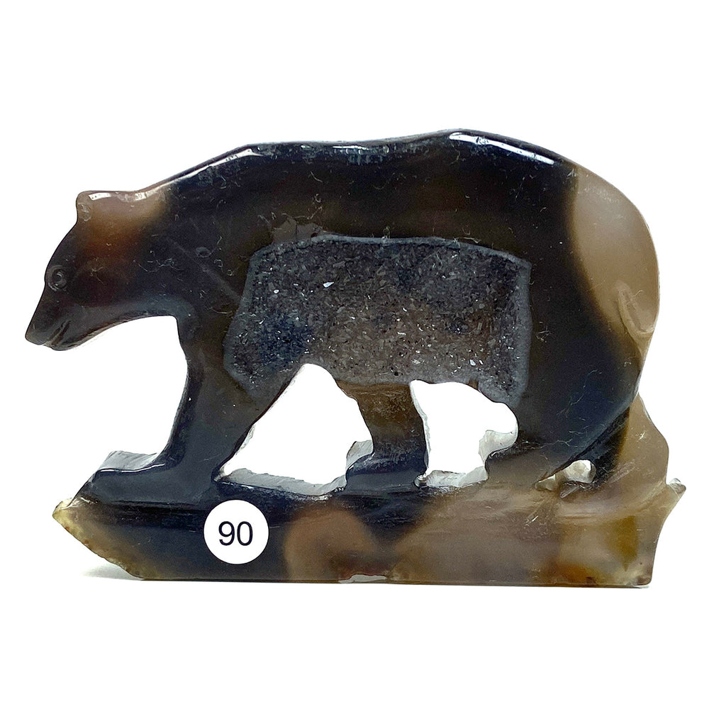 Druzy Agate Bear Wolf Statue Crystal Carved Healing Animal Figurine Reiki Gemstone Crafts Home Decoration