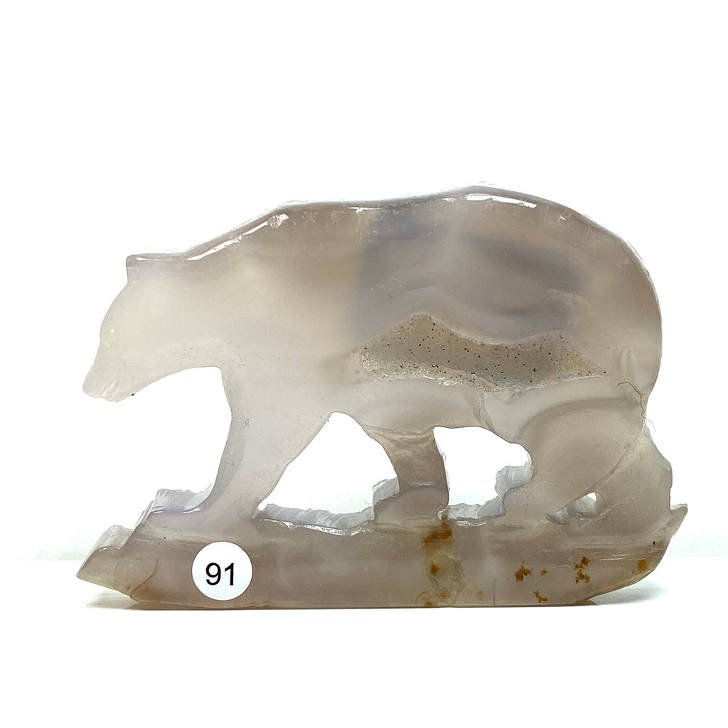 Druzy Agate Bear Wolf Statue Crystal Carved Healing Animal Figurine Reiki Gemstone Crafts Home Decoration